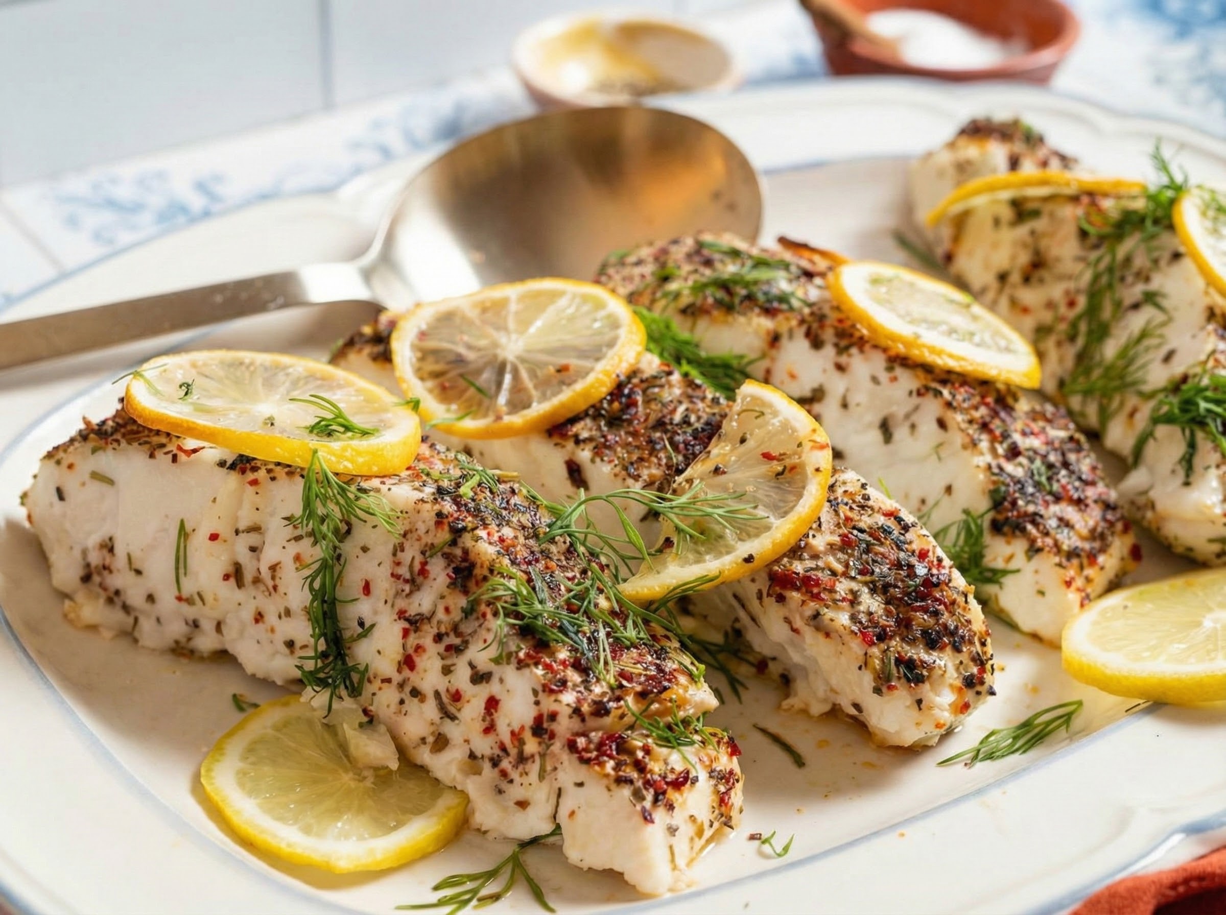 Baked Halibut with lemon and dill